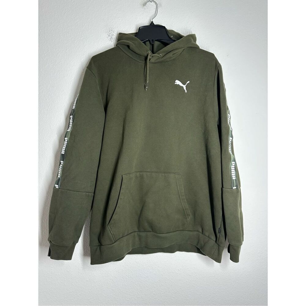 Puma Mens Olive Green Pullover Hoodie Cotton Logo Size XL